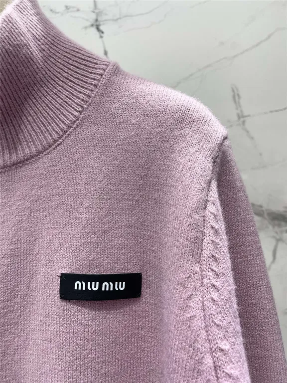 Miu Miu Double Knit Turtleneck Sweater Pink